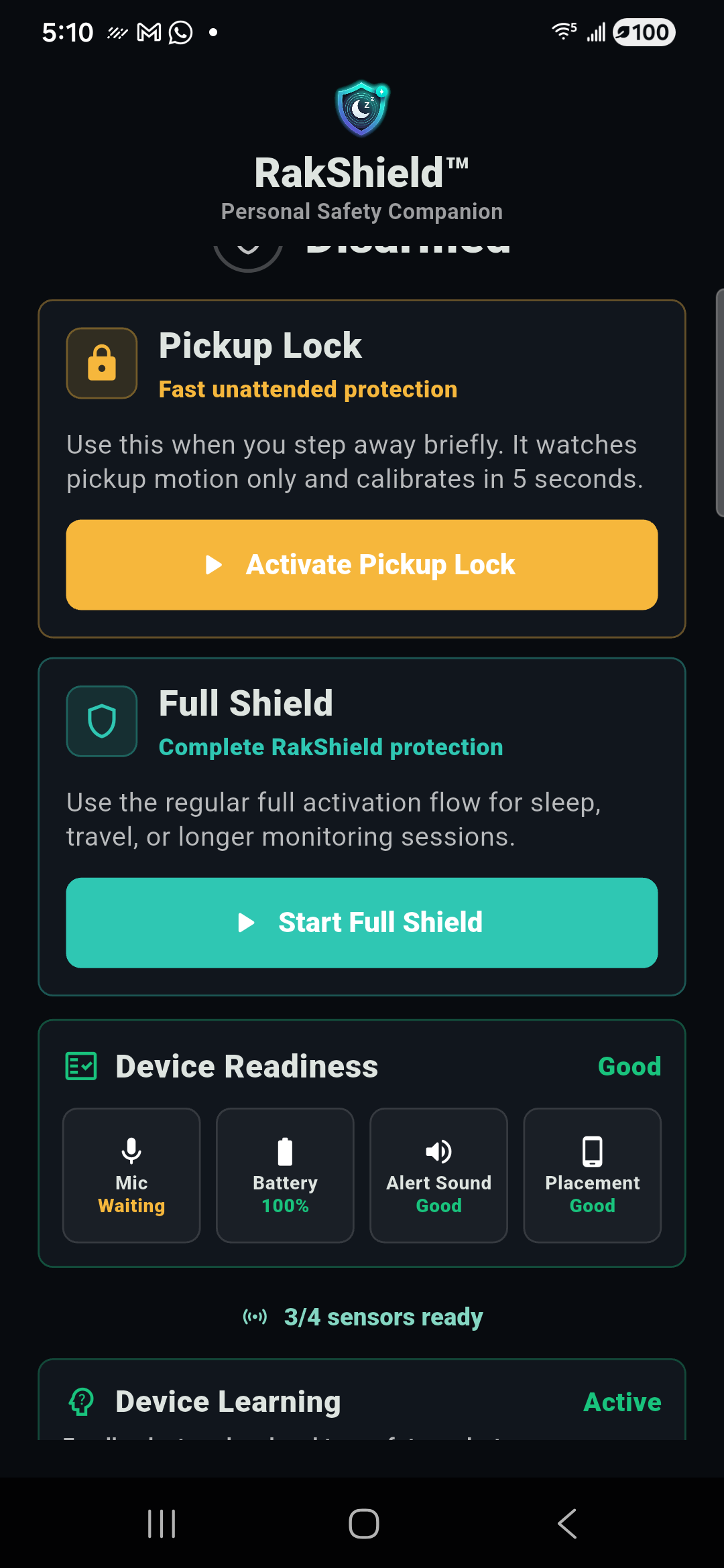 RakShield home screen