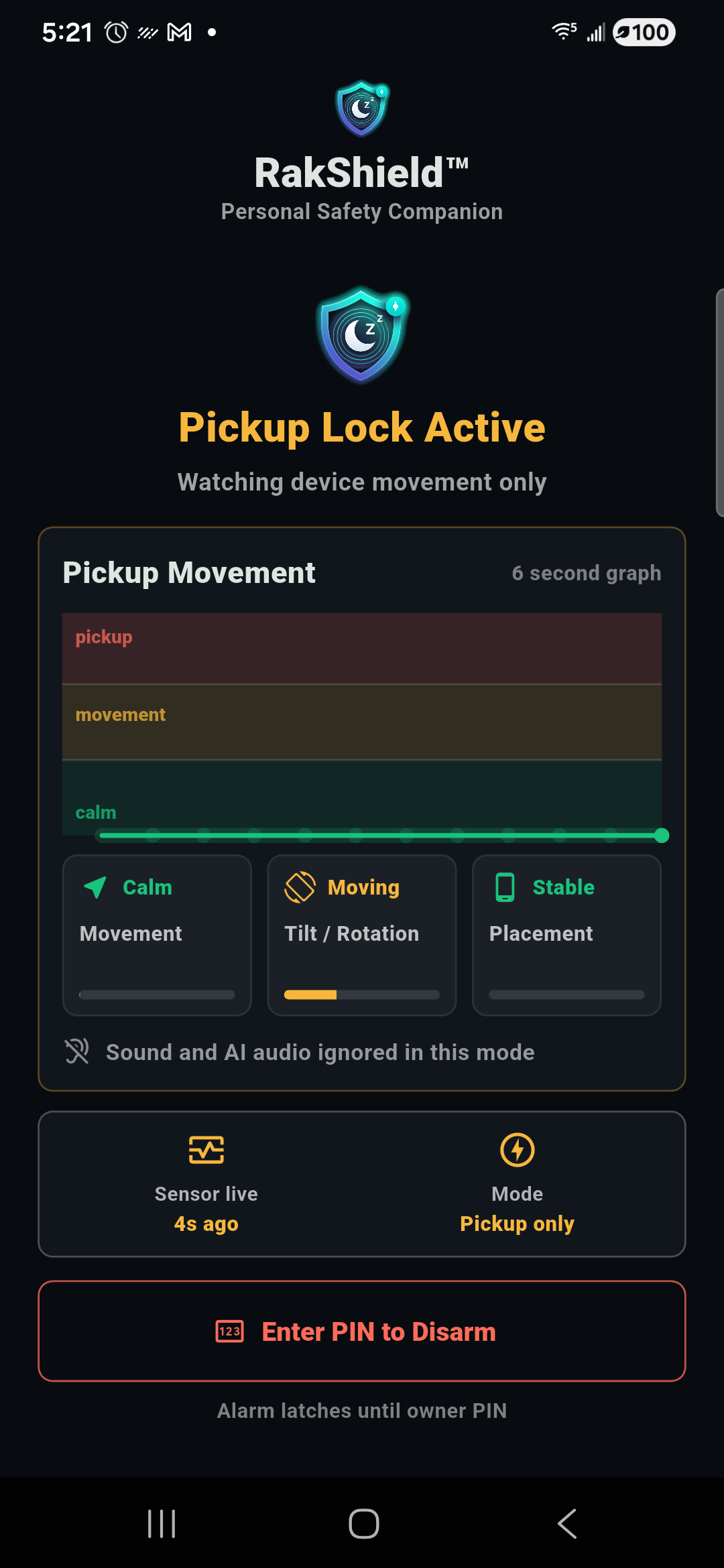 Pickup Lock active screen